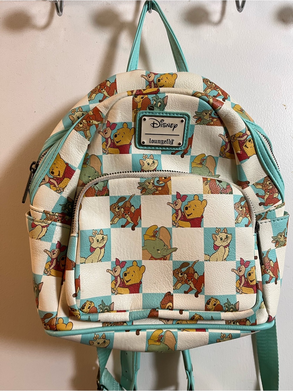 Loungefly Disney Checker Mini Backpack with Aqua Trim and Classic Characters
